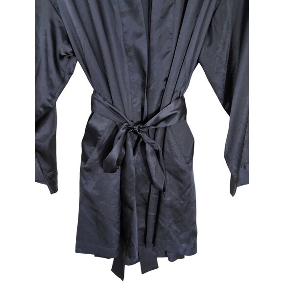Victorias Secret Short Satin Robe Womens‎ OS Blue Long Sleeve Tie Front Pockets - Picture 4 of 10